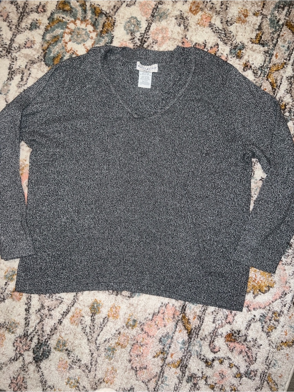 White Stag V-Neck Women's Sweater in Charcoal Gray